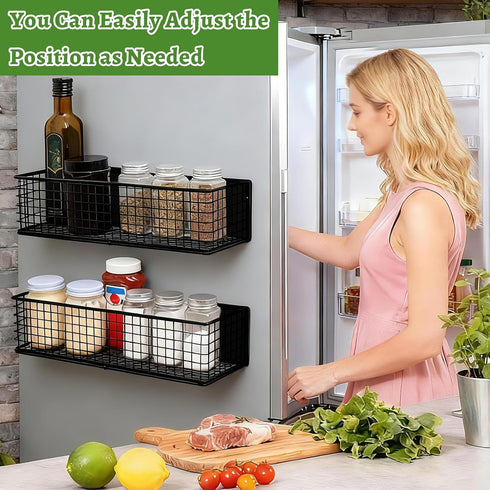 ONESIXEC 2 Pack Magnetic Basket for Fridge, Magnetic Spice Rack for Side of Refrigerator, Magnet Wire Bin Basket Fridge