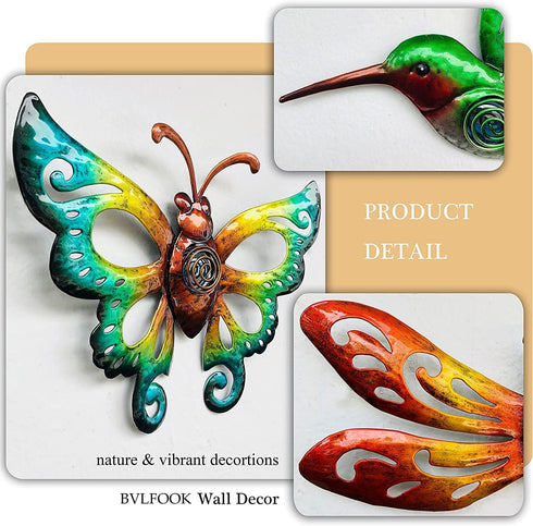 YNGFIL Hummingbird Butterfly Dragonfly Metal Wall Art Decor, Wall Sculpture Decoration Hanging for Home Living Room Bedroom Garden Porch Patio Balcony Ornament for Indoor Outdoor, 3 pack 9 inch
