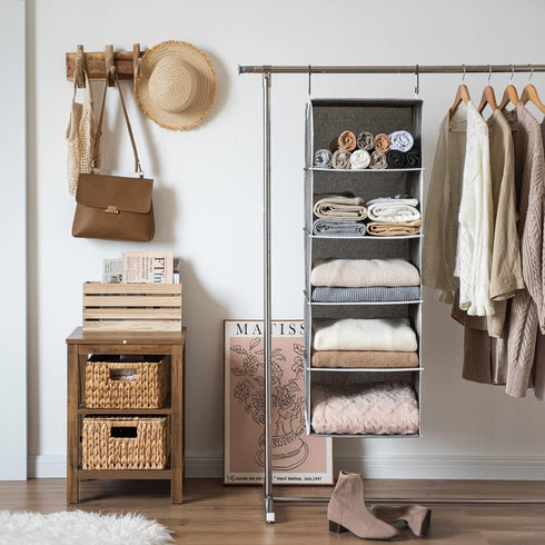 5-Shelf Closet, Closet 2 12 12" 15" 48" StorageWorks Hanging Shelves for Foldable Hanging Organizers with Side Pockets