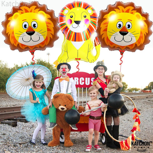 KatchOn Lion Balloons for Birthday Party - Giant 30 Inch, Pack of 3, Foil Mylar Decorations for Safari Animal Theme
