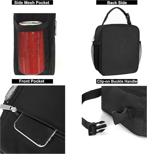 Durable Lunch Box for Men & Women, Reusable Small Lunch Bag in Black for Adults