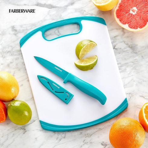 Farberware 2-Piece Paring Knife and Cutting Board Set, Dishwasher-Safe Non-Slip Plastic Chopping Board