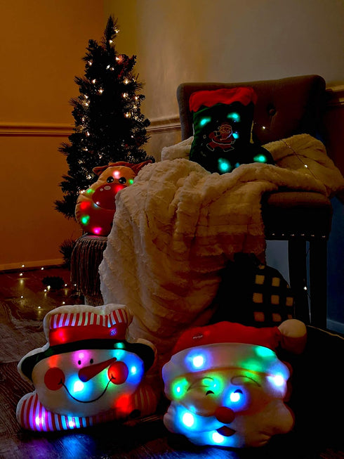 Tache Light Up Glowing Christmas Santa Claus Microbead Throw Pillow with LED Lights, Squishy