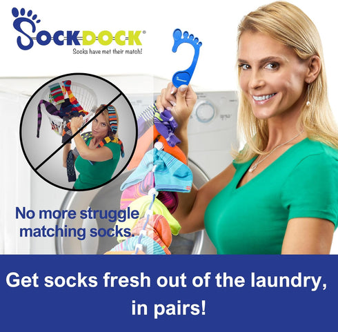 Sock Laundry Solution for Washing Drying & Storing Socks in Pairs, Clip & Hold Small & Long Socks in Washer Dryer & Closet, 2-Pack (Dark Blue) by SockDock