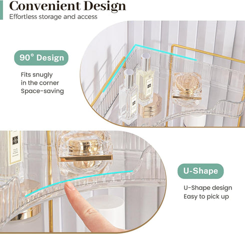 Counter Countertop (3 Aveniee Corner Bathroom Organizer, Bathroom Shelf Makeup Storage, Clear Perfume Tray Holder