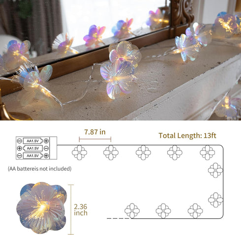 13ft 20 YOLIGHT Fiber Optic Flower String Lights Battery Operated with Timer, LED Flower Garland Lights Fairy Decor