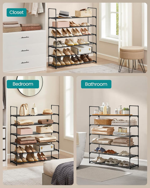 6-Tier 24-30 11.8 36.2 42.7 Inches, ULSA306BH01 SONGMICS Shoe Rack, Shoe Organizer, Metal Storage Shelf, Upright