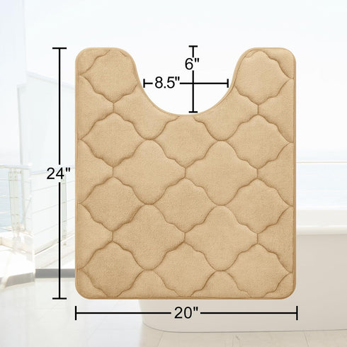 OLANLY U-Shaped Memory Foam Toilet Rugs 24x20, Ultra Soft Non-Slip Thick Bath Mat, Machine Wash Dry, Beige