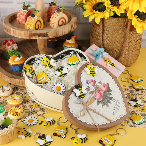 ZAUGONTW 48 Pcs Bee Keychain, Bee Party Favors and Decorations for Baby Shower or Birthday
