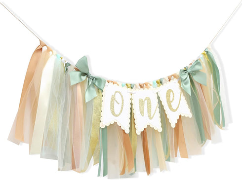 1st Sage Green One High Chair Banner - Simple Birthday Party Decorations,First Birthday Highchair Garland for Cake