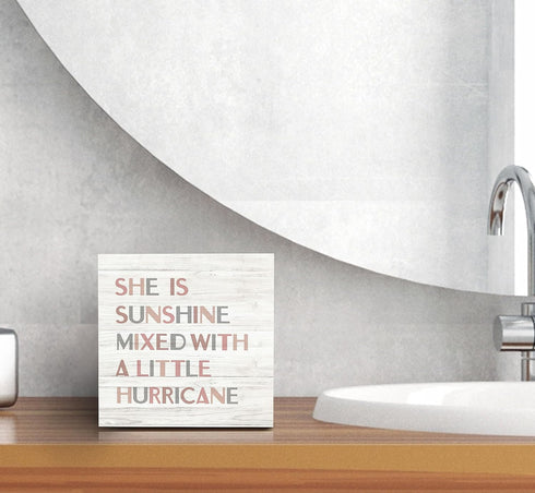 SRADMO She Is Sunshine Mixed with a Little Hurricane Boho Wood Box Sign Desk Decor, Baby Girls Inspirational Quotes