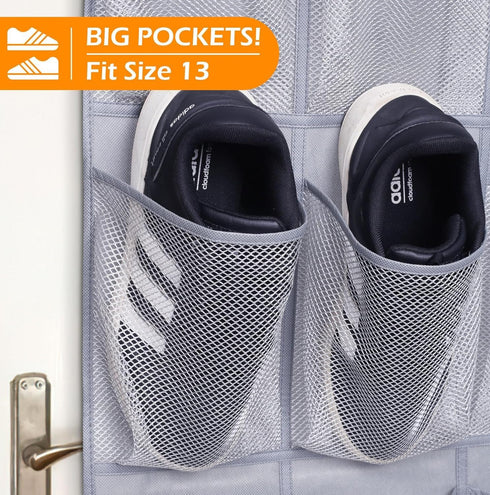 MISSLO Sturdy Oxford Shoe Organizer, 35 Large Pockets Hanging Rack for Closet Door Storage, Grey