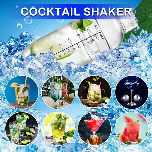 4 pcs Clear Cocktail Shaker Set, 2 pcs Plastic Bar Shaker with 2 pcs Plastic Double Measuring Jigger
