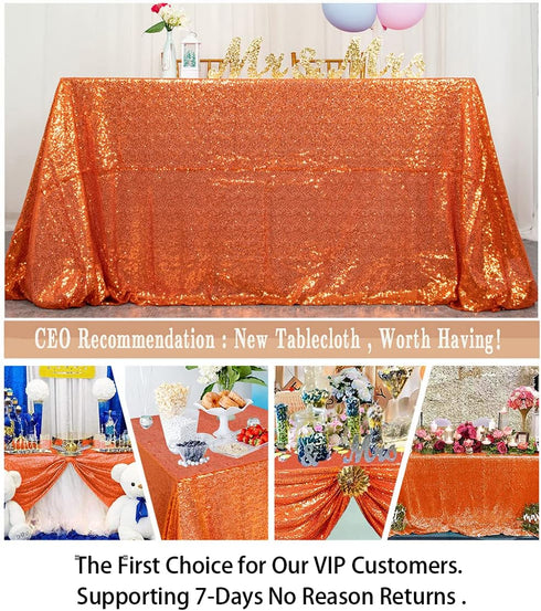 ShinyBeauty 60x102-Inch Orange Sequin Rectangular Tablecloth for Party Cake Dessert Table