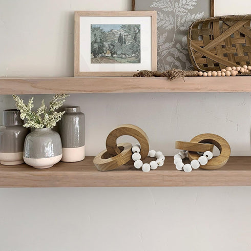 2pcs Oakrain Wood Chain Link Decor, Minimalist Home Dcor Accents, Natural Boho Farmhouse Rustic Handmade Wood Knot