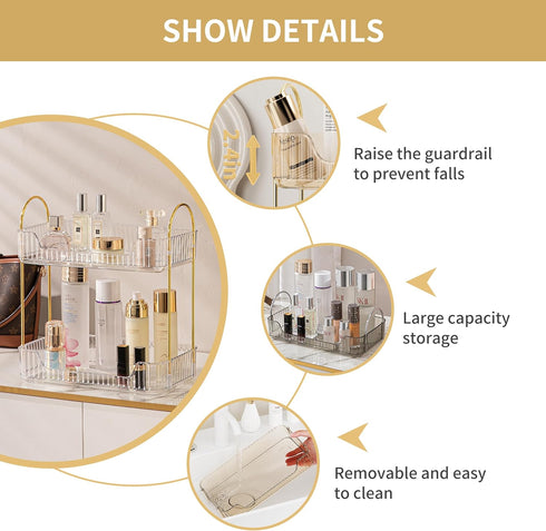 YCIA&DONE Bathroom Organizer Countertop, 2 Tiers Makeup Storage, Skincare Shelf, Perfume Holder for Vanity