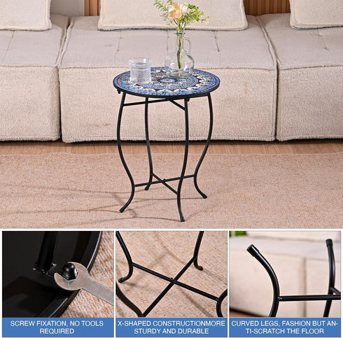 Aonagi Table,14" Metal Outdoor Side Diameter Round Plant Stand for Flower Pots Vase Home Decor, Weather Resistant Patio