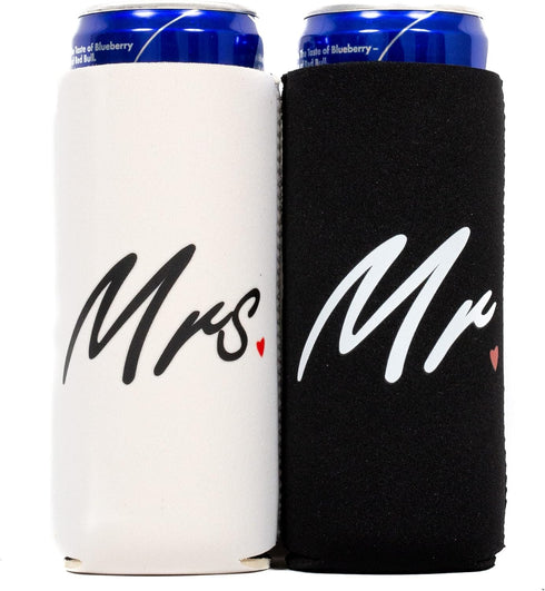 QualityPerfection Mr & Mrs Slim Can Cooler Sleeves, 2 Pack Insulated Neoprene Thermocoolers for 12 oz Drinks