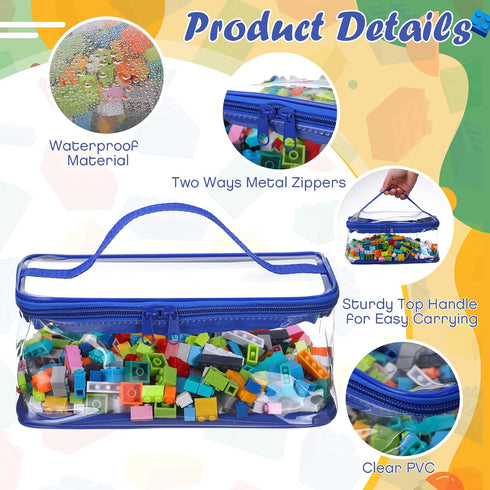 Nitial 6 Packs Clear Toy Storage Bags, Waterproof Zippered Bags for Building Blocks, Board Games, Small Toys (Bright