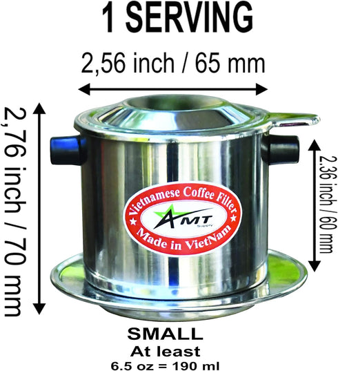 AMT 6.5 OZ Vietnamese Coffee Maker - Coffee Filter for 2-3 Servings Phin Dripper