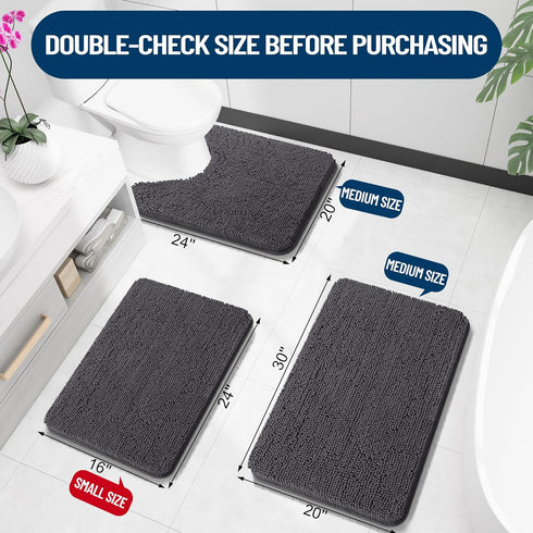 OLANLY Bathroom Rugs 47x20, Extra Soft Absorbent Chenille Bath Mats, Non-Slip, Machine Washable for Bathroom Floor