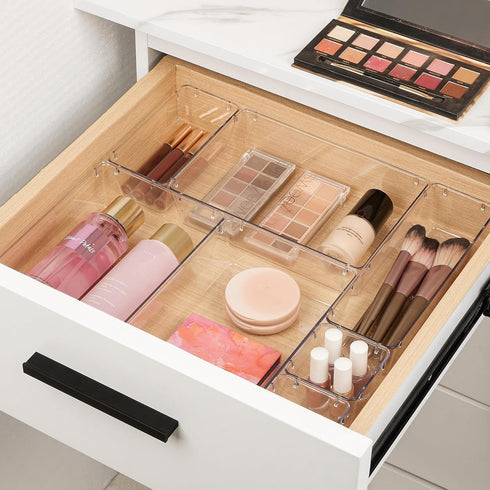Vtopmart 10 Pcs Drawer Organizer Set, 4 Size Vanity Organizer Plastic Tray, Clear Acrylic Drawer Organizer Storage Bins, Makeup organizer and storage for Bathroom, Jewelry, Cosmetics, Gadgets by Vtopmart
