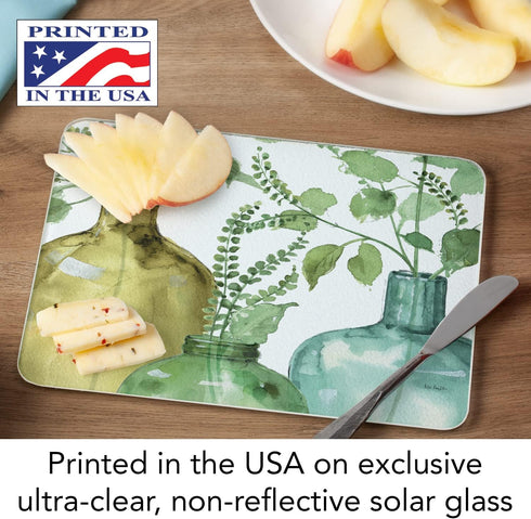 CounterArt Greenery Decorative 3mm Tempered Glass Cutting Board, 10” x 8”, Dishwasher Safe, USA Made