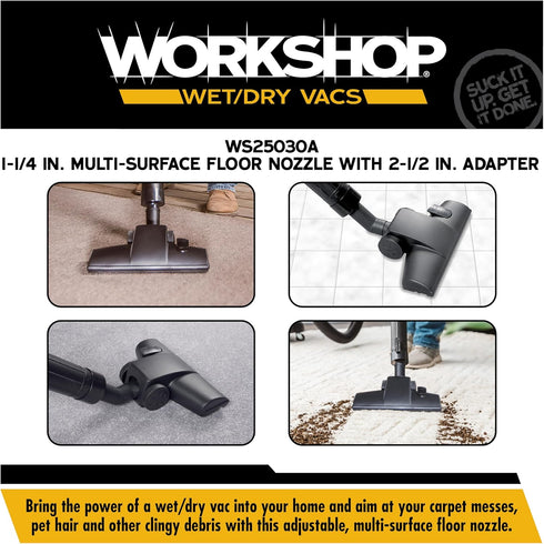 WS25030A Nozzle 1-1/4-inch 2-1/2-inch WORKSHOP Wet/Dry Vacs Shop Vacuum Accessories Carpet and Hard Floor Vac
