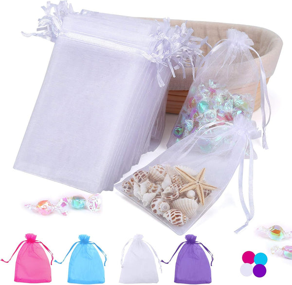 100PCS 4x6 Inch Organza Gift Bags - Premium Sheer Drawstring Pouch for Jewelry Party Wedding Favor (White)
