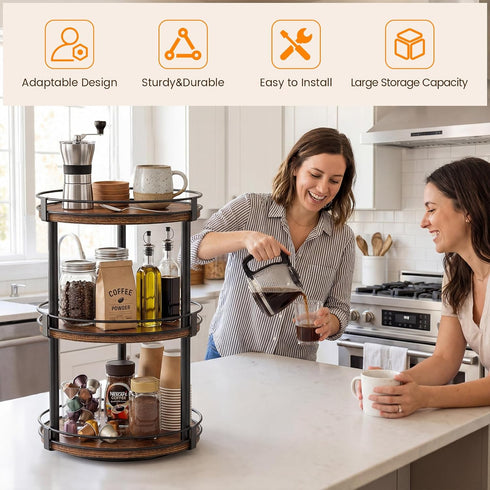 3 Countertop 10.2" 10.2" 18.5", Snughome Lazy Susan Organizer, Tier Rotating Spice Rack, Turntable Lazy Susan Kitchen