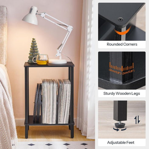 2-Tier 100 Albums, BK05RS01 HOOBRO Small End Table, Record Player Stand Vinyl Record Turntable Stand with Storage up