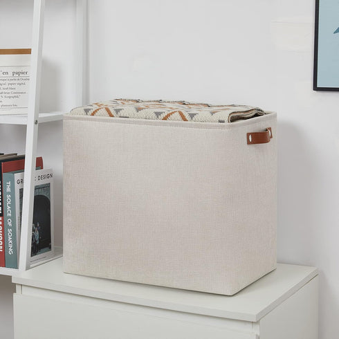 DULLEMELO Large Fabric Storage Basket, Collapsible Storage Container Box with Handles for Organization, Cream