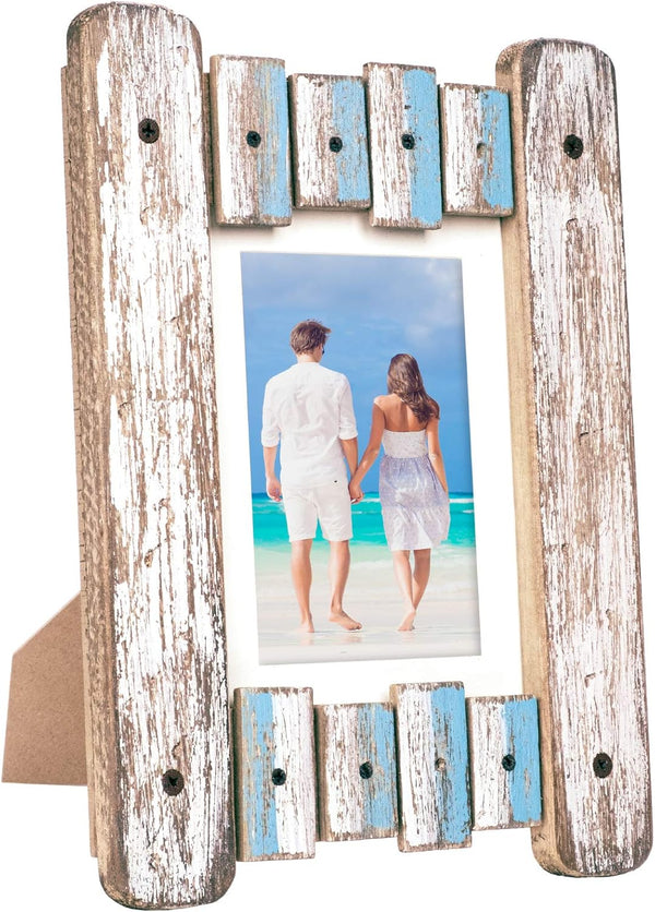 EXCELLO GLOBAL PRODUCTS Rustic Wooden Home Decor Picture Frame, 8.25x11.5 in, Fits Pictures 5x7 and 4x6 with Matte