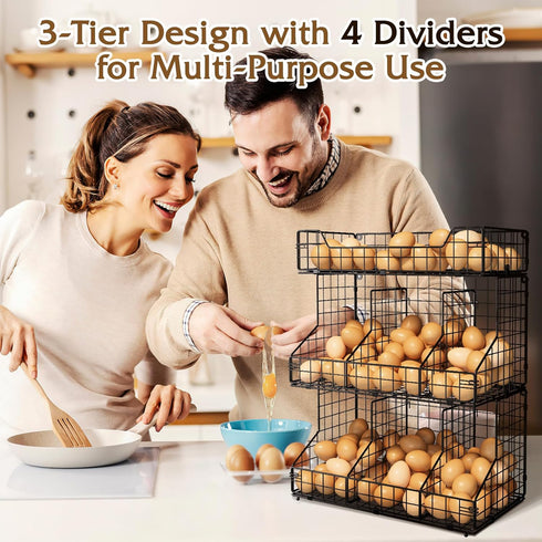 X-cosrack Countertop, 3 Countertop/Wall-Mounted Egg Holder Tier Egg Rack with Labels Dividers to Separate Eggs