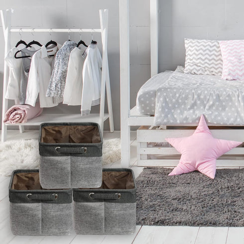 Simple Houseware Large Decorative Fabric Storage Bin Basket for Nursery, 3 Pack, Dark Grey