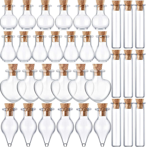 Patelai 50 Pcs Mini Glass Bottles Jars - Tiny Cork Stoppers for DIY Decor, Wishing Message Jars for Parties
