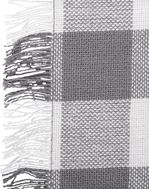 DII Heavyweight Fringed Check Table Runner, 14x108, Gray - Tabletop Collection
