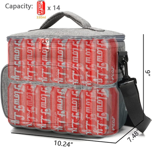 FlowFly Insulated Reusable Lunch Bag, Large Lunch Box for Women and Men, Grey