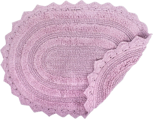 DII Crochet Collection Reversible Bath Mat, Small Oval, 17x24, Mauve