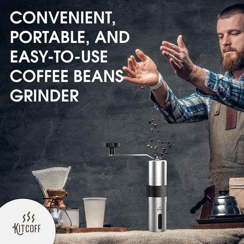 Manual Coffee Grinder — Stainless Steel Conical Burr Coffee Bean Grinder with Hand Crank, 18 Adjustable Settings
