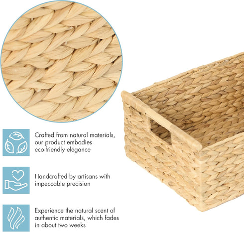 VATIMA Extra Large Wicker Basket, Rectangular with Wooden Handles for Shelves, Natural Water Hyacinth Basket for