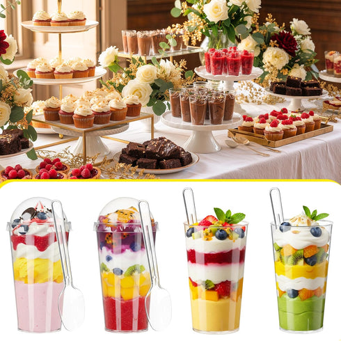 400 3oz Pcs Clear Plastic Mini Dessert Cups with Lids and Spoons - Jello, Parfait & Pudding Shooter Cups for Tasting