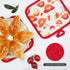 Oven Mitts and Potholders Set, 100% Cotton, Durable Heat Resistant for Kitchen, Machine Washable (3-Piece Red Flower)
