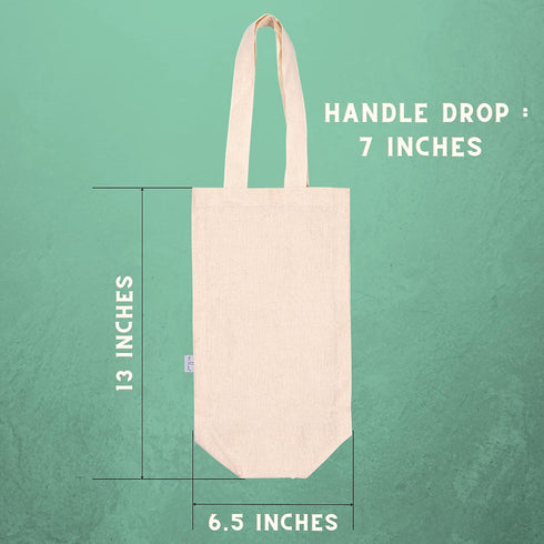 Wine Tote Bags 6 - Pack Canvas Cotton Wine Carrying Bag Set Eco friendly Ideal Bottle Carrier Picnic Bio degaradable Wine Accessories, 13 x 6.5 x 3 inches