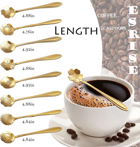 ESRISE 16 Pcs Stainless Steel Cute Tea Spoons, Gold Coffee Spoon for Tea Party Decorations
