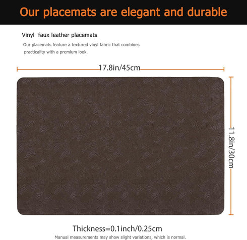 Uolr Set 6 100% (6,Coffee) Vinyl Placemats of Faux Leather Waterproof Wipeable Washable Place Mats Heat Resistant Easy