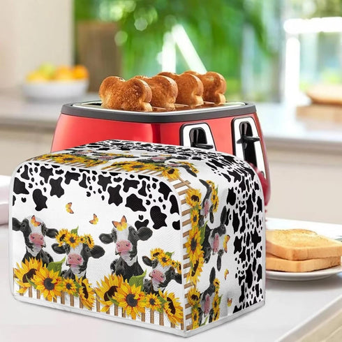 UNICEU Sunflower Farm Cow Animal 4 Slice Quilted Toaster Cover, Dust-proof Kitchen Small Appliance Cover