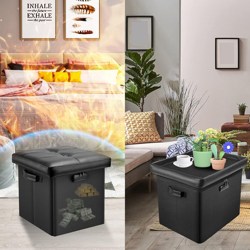 13 Inches DocSafe Storage Ottoman with Lock,Fireproof Folding Ottoman Foot Rest Stool Storage Chest with Storage Safe
