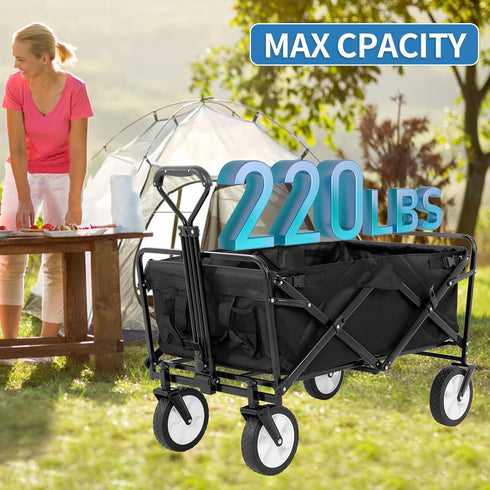 Heavy Duty Foldable Wagon Utility Carts with Wheels Adjustable Handle Collapsible Wagon Cart for Outdoor Grocery