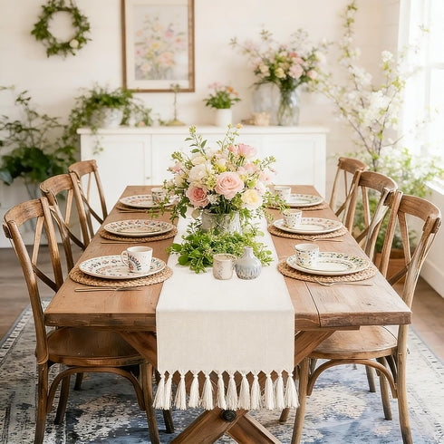 72 inches Country (15x72 inch) yuboo Beige Boho Table Runner Long, Spring Rustic Farmhouse Dresser Runners Cover Top